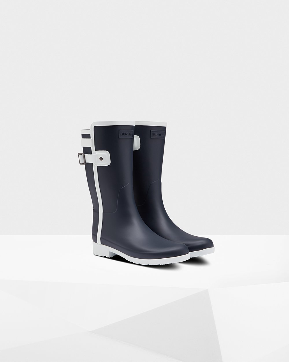 Bottes Courtes de Pluie Hunter Refined Slim Fit Contrast Femme Bleu Marine/Blanche GZHXQVI-12